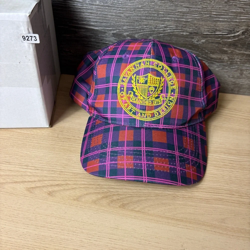 Savannah College Hat Cap Strap Back Womens Purple Plaid Art And Design
